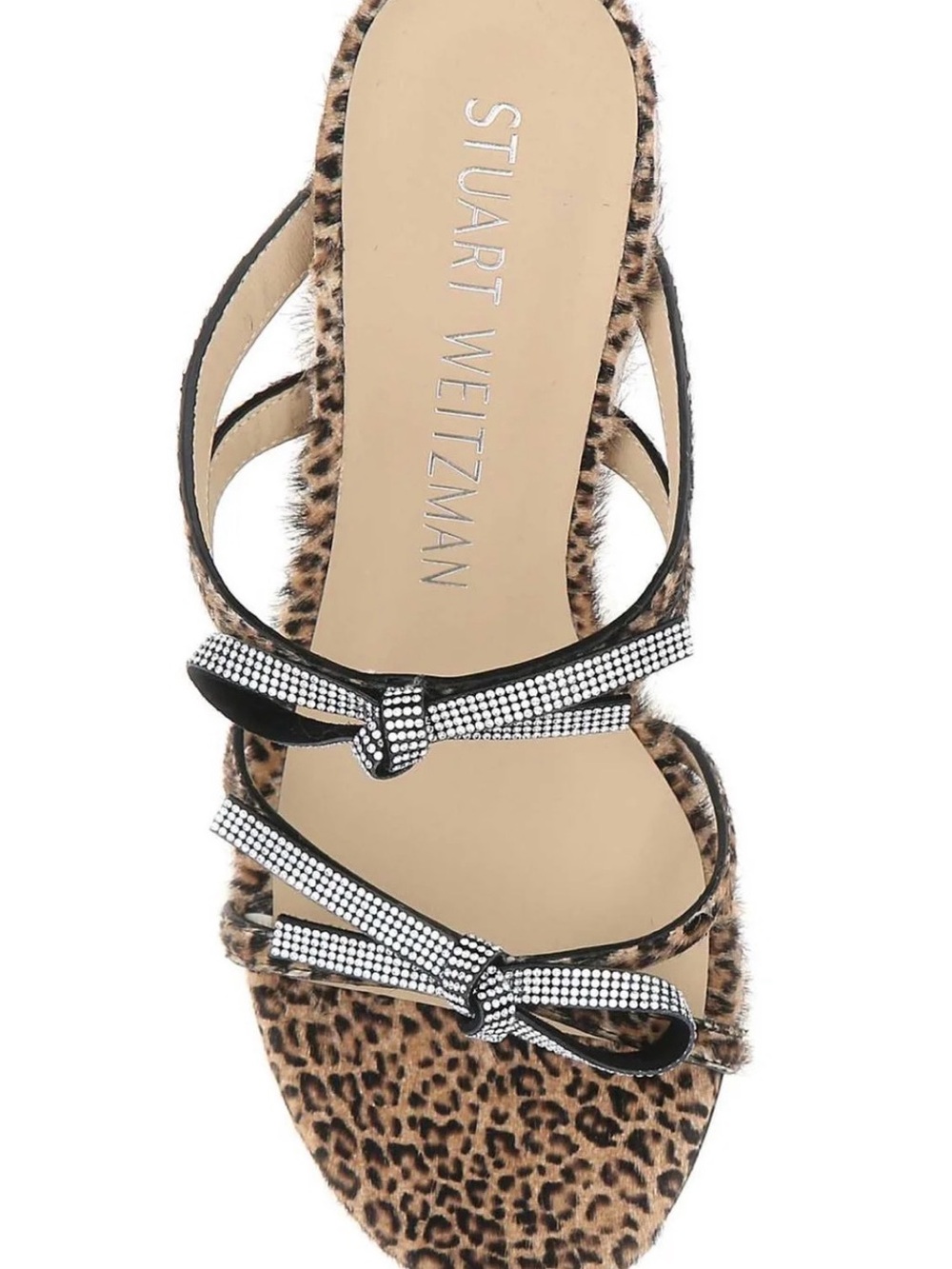 Stuart Weitzman Leopard Print Sandal with Black & White Bow Straps